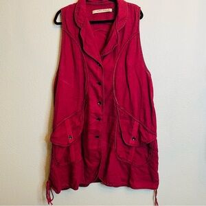Elegant Red Sleeveless Button-Down Shirt